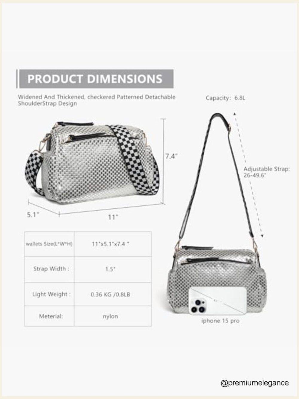 Small Crossbody Bag - Nylon Quilted Purse with Multiple Zippers Fits Phone and - Picture 3 of 7